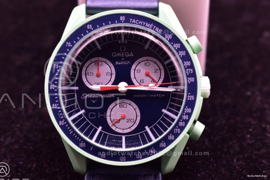Strap Omega on Moonwatch Bioceramic x Swatch 1181 WeatherProof Earth Mission Quartz to Nylon 0804